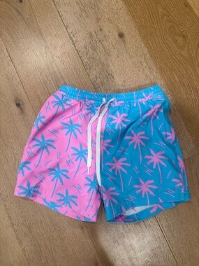 Chubbies Pink and Turquoise Palm Swim Shorts- Youth Large 14/16